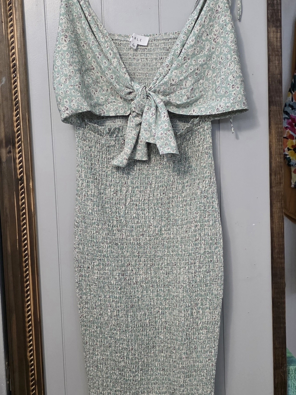 Tie-Front Green Floral Smocked Maxi Dress